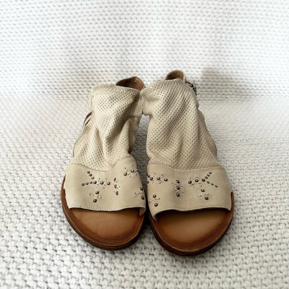 Miz Mooz NYC Fifi Beige Cream Boho Leather Open Toe Cut Out Sandals Studded 38 - Picture 4 of 11